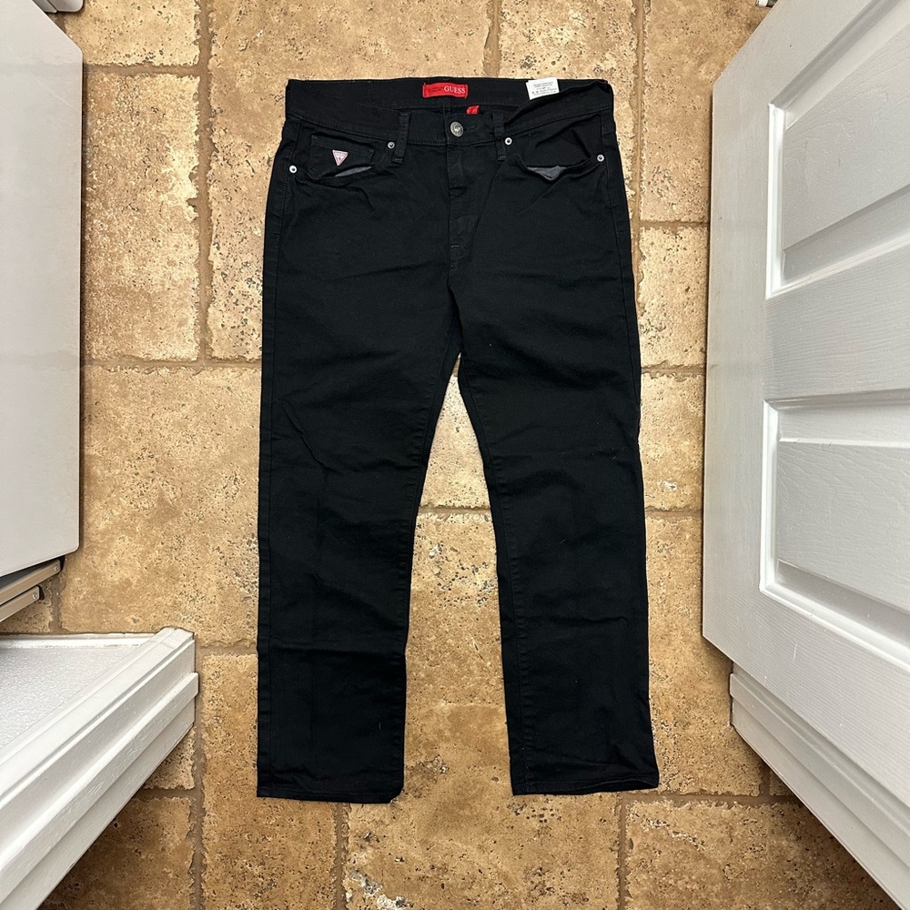 Guess Men’s Black Denim Jeans Lincoln Slim Straight Los Angeles